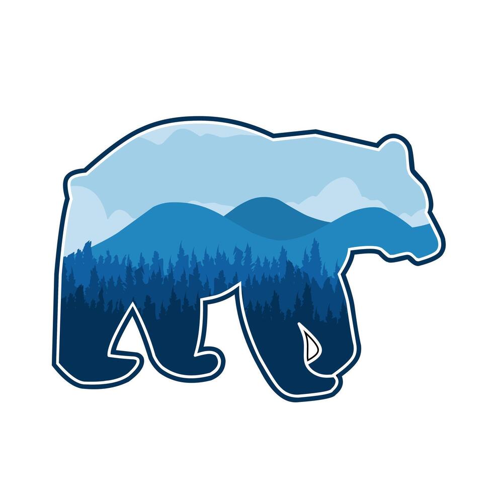 Mountain Scenery with Bear perfect for print, apparel, sticker, etc vector