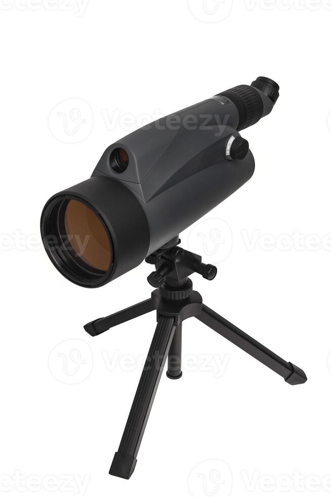 Modern telescope on a tripod isolated on white photo