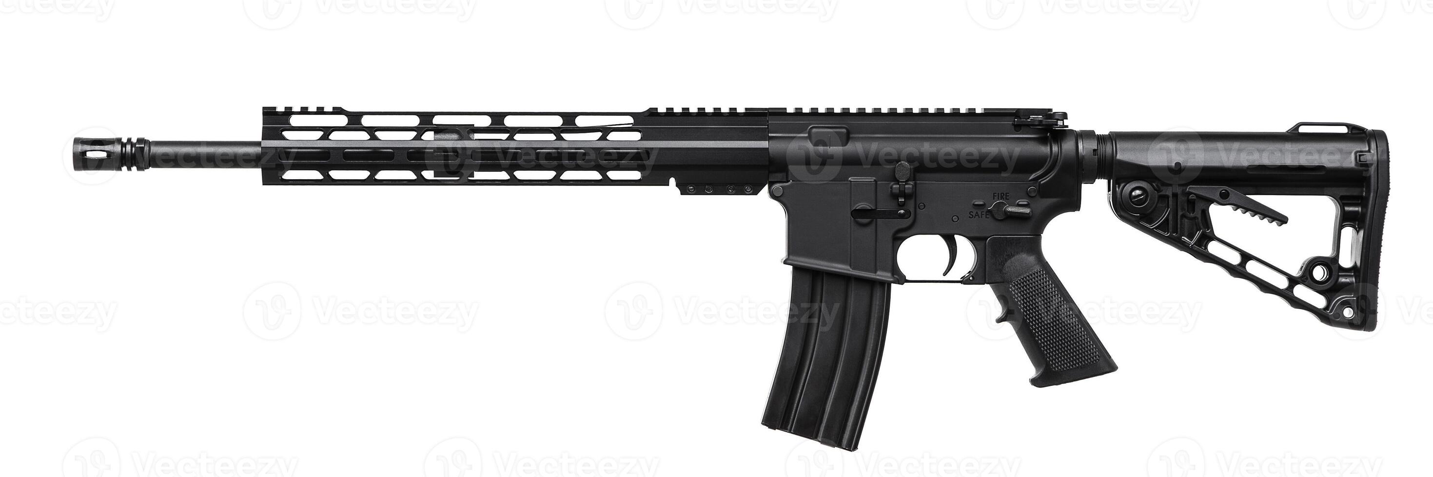 Modern automatic rifle isolated on white photo