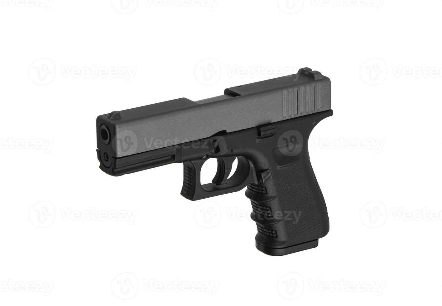 Modern semi-automatic pistol. A short-barreled weapon for self-defense. Arming the police, special units and the army. Isolate on a white back photo
