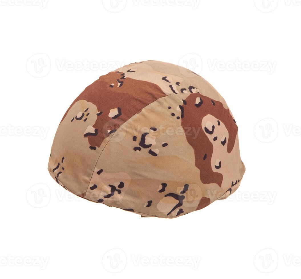 Modern safety helmet in a camouflage case isolate on a white back. British Armed Forces helmet. photo