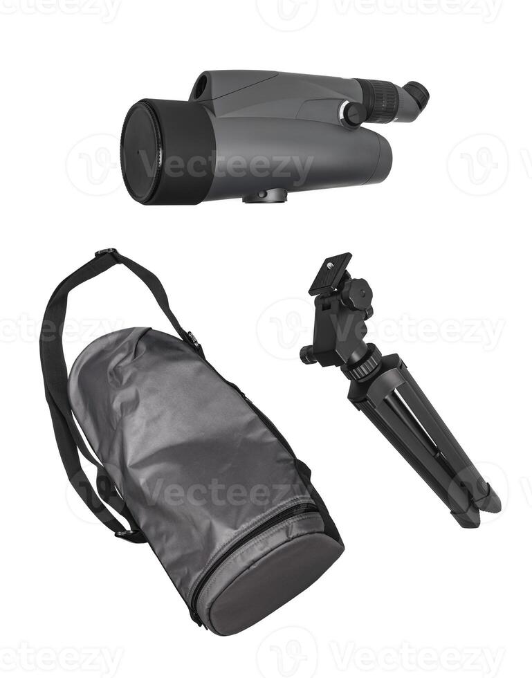 Modern telescope on a tripod isolated on white photo