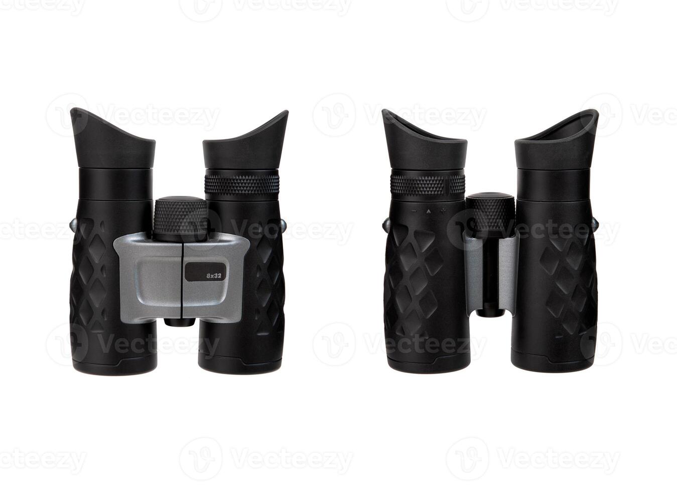 Modern binoculars. An optical instrument for observation at long distances. Isolate on a white back. photo