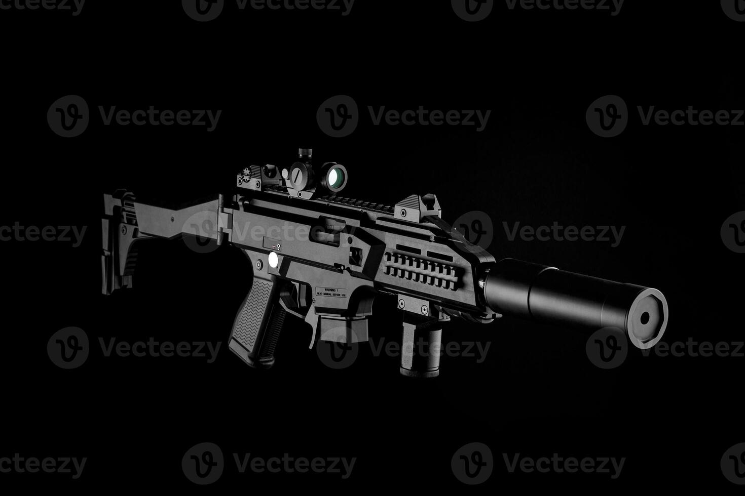 Modern automatic rifle isolated on white. Weapons for police, special forces and the army. Automatic carbine with mechanical sights. photo