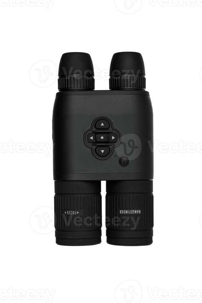 Modern binoculars isolate on white back. Surveillance device. Device for viewing at a distance. photo