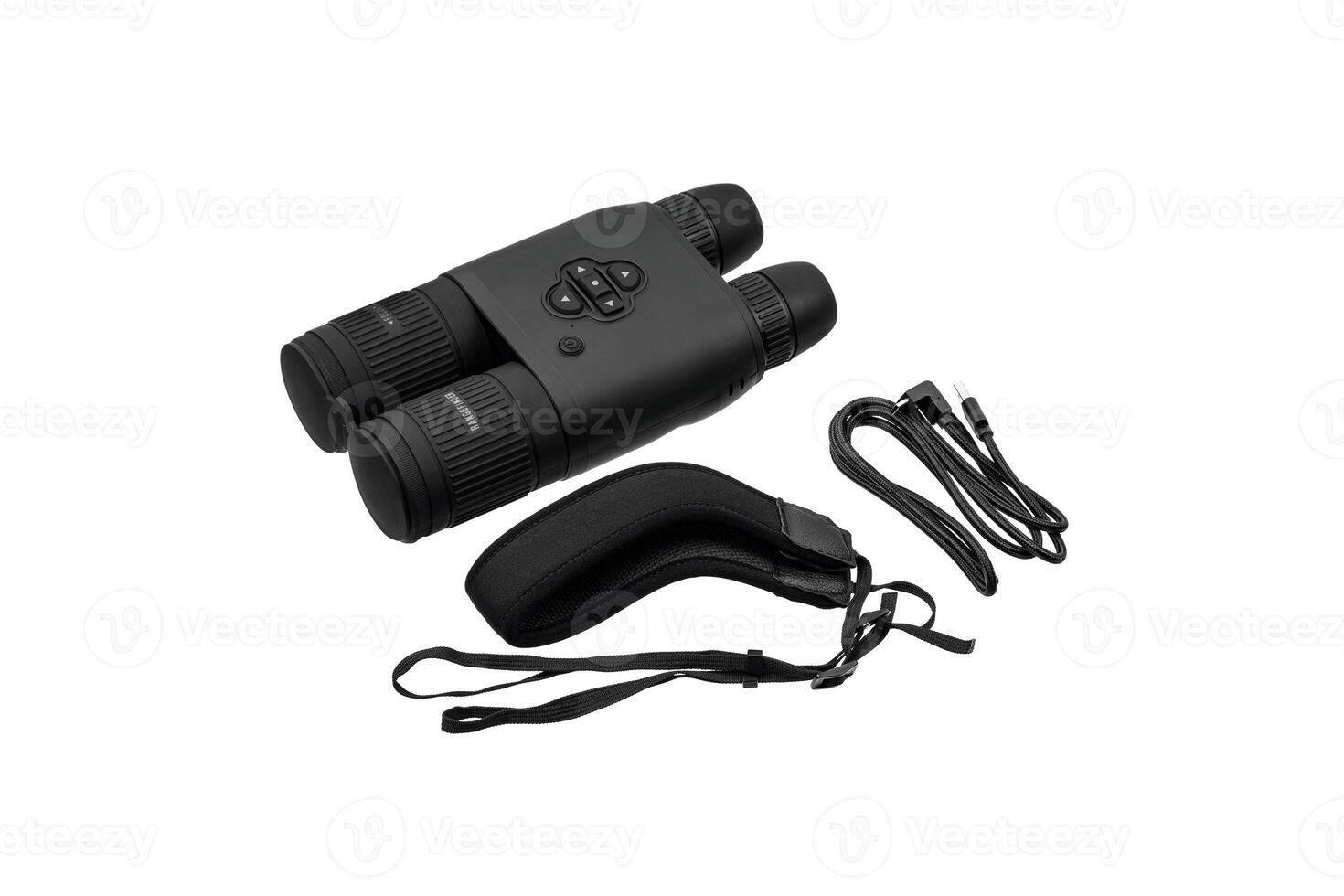 Modern binoculars isolate on white back. Surveillance device. Device for viewing at a distance. photo