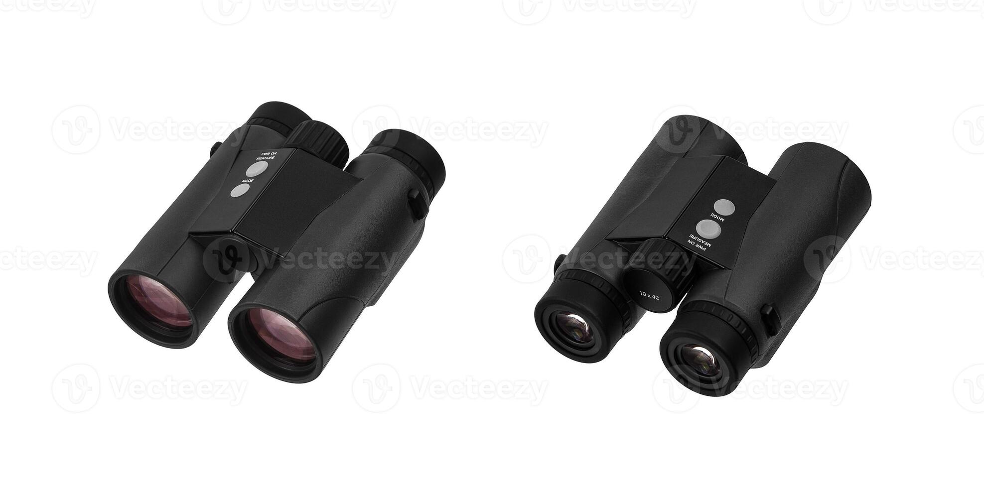 Modern binoculars. Optical device for long-range observation. Isolate on a white back. photo