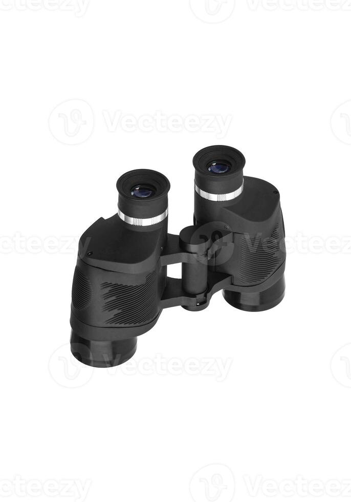 The binoculars are dark grey. A modern device for observing objects at a long distance. Isolate on a white background. photo