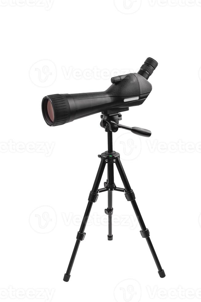 Modern telescope on a tripod isolated on white photo