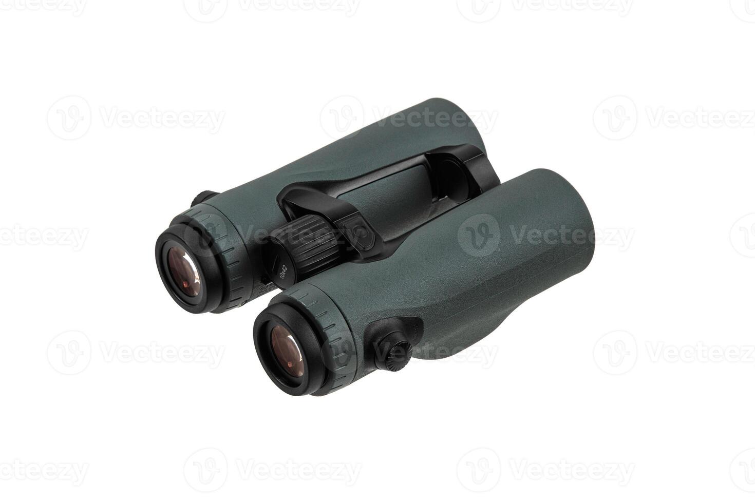 Modern binoculars. An optical instrument for observation at long distances. Isolate on a white back. photo