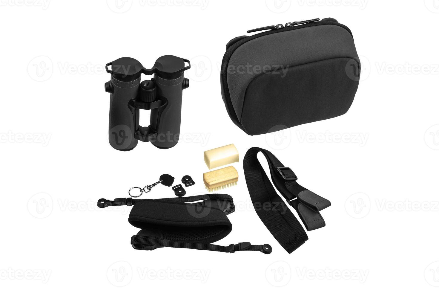 Modern binoculars. An optical instrument for observation at long distances. Isolate on a white back. photo