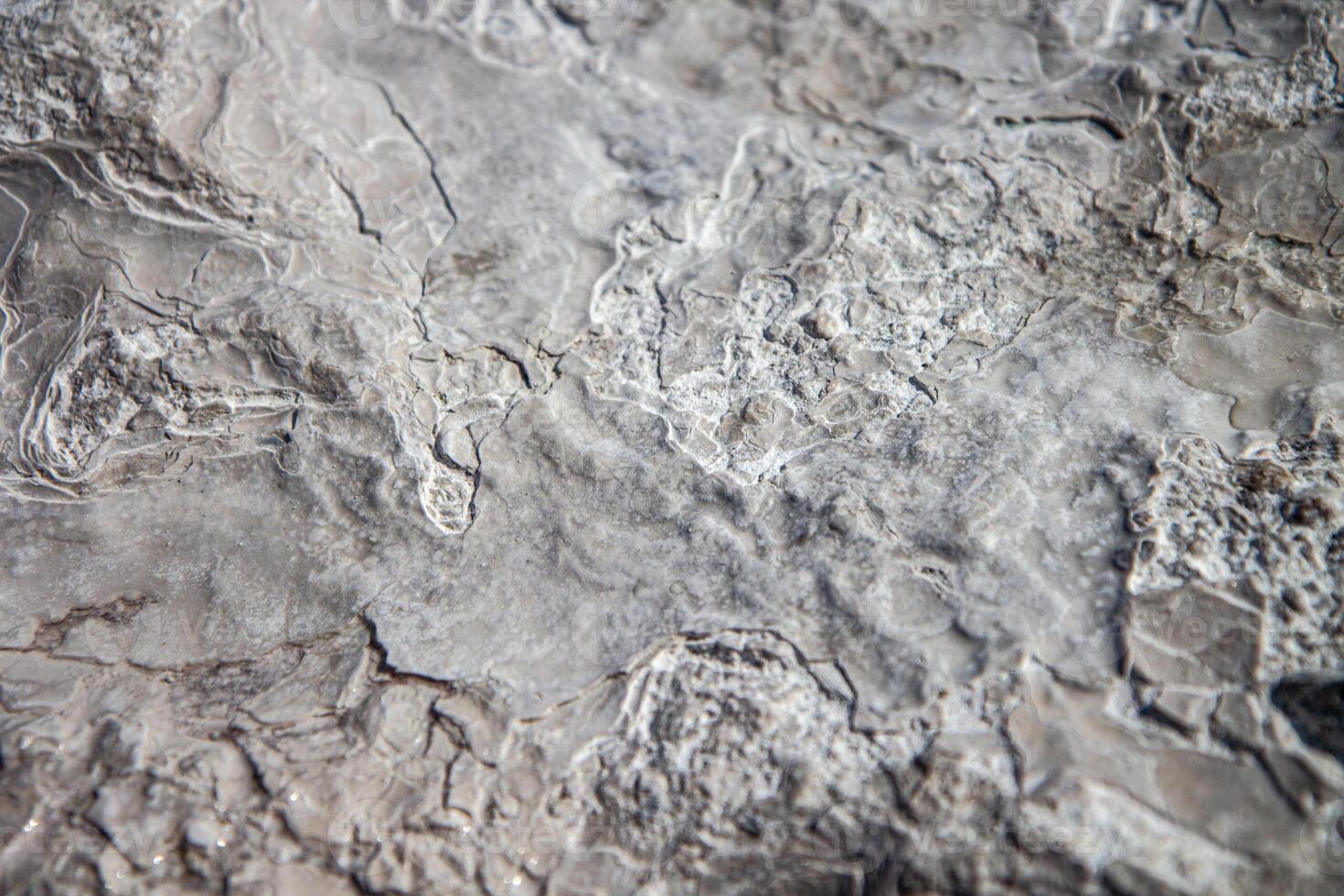 Stone texture covered with calcium deposits. Pamukale texture. Grey back. photo
