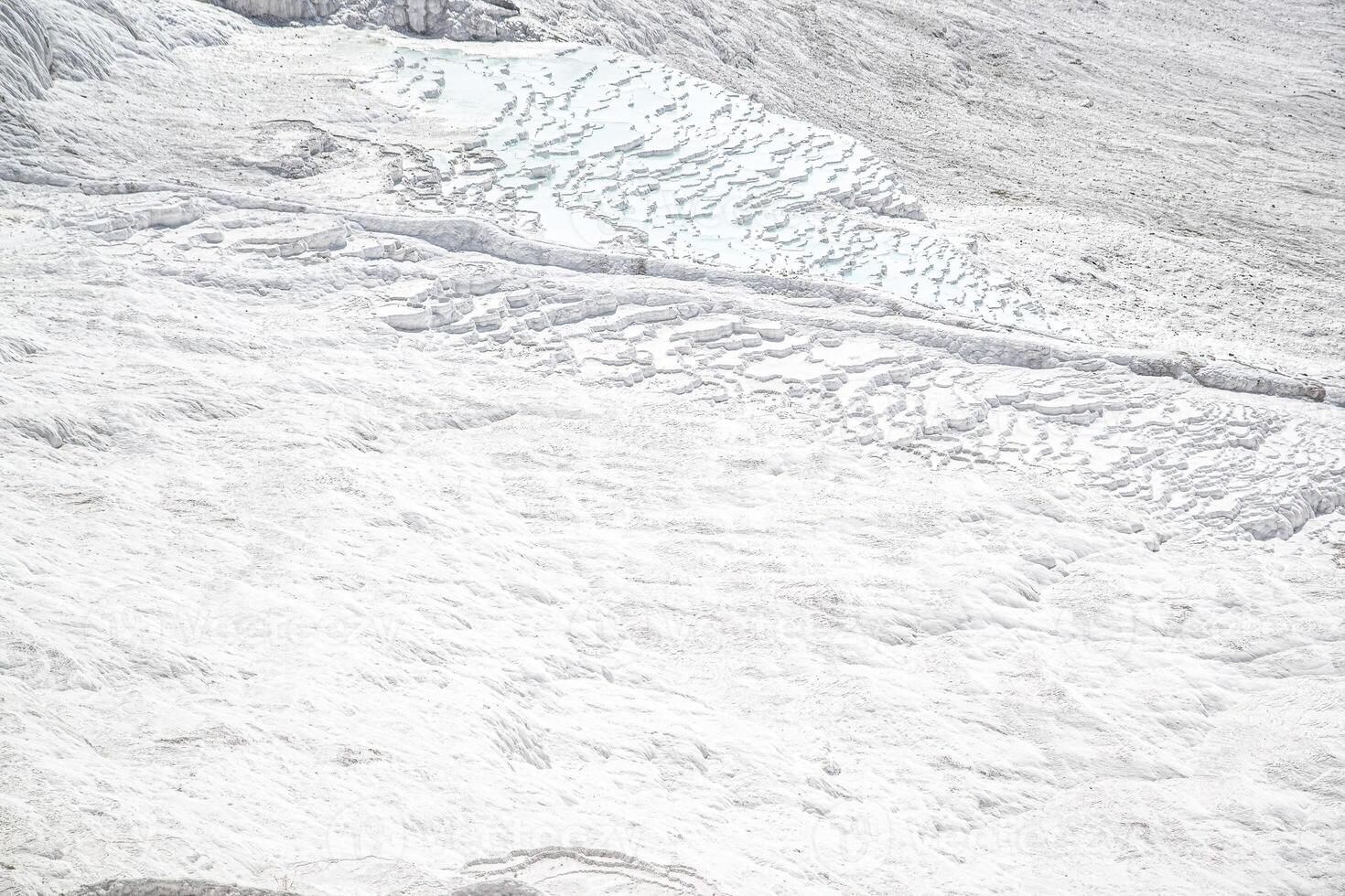 Stone texture covered with calcium deposits. Pamukale texture. Light back. photo