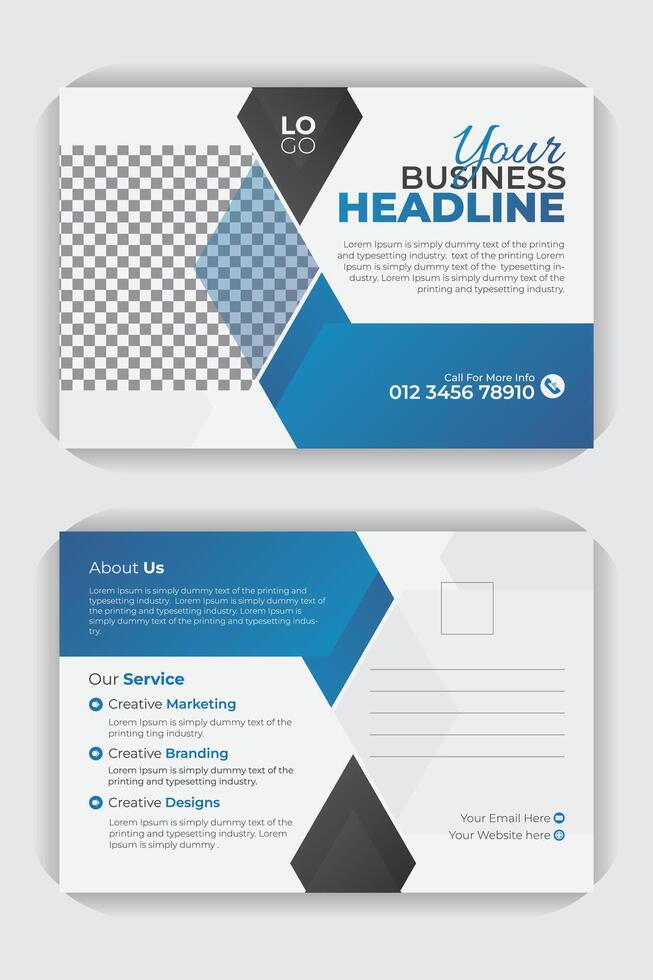 Double sided postcard flyer design, creative and modern postcard, business postcard design. modern and stylish layout Template vector