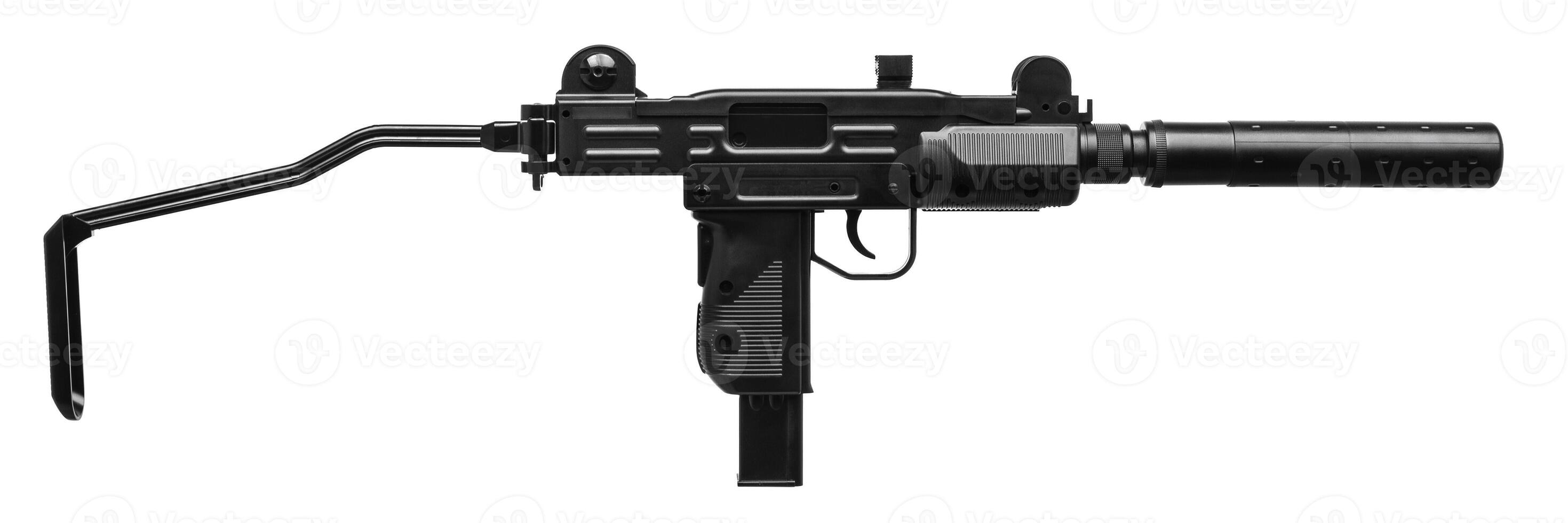 submachine gun with silencer isolated on white photo