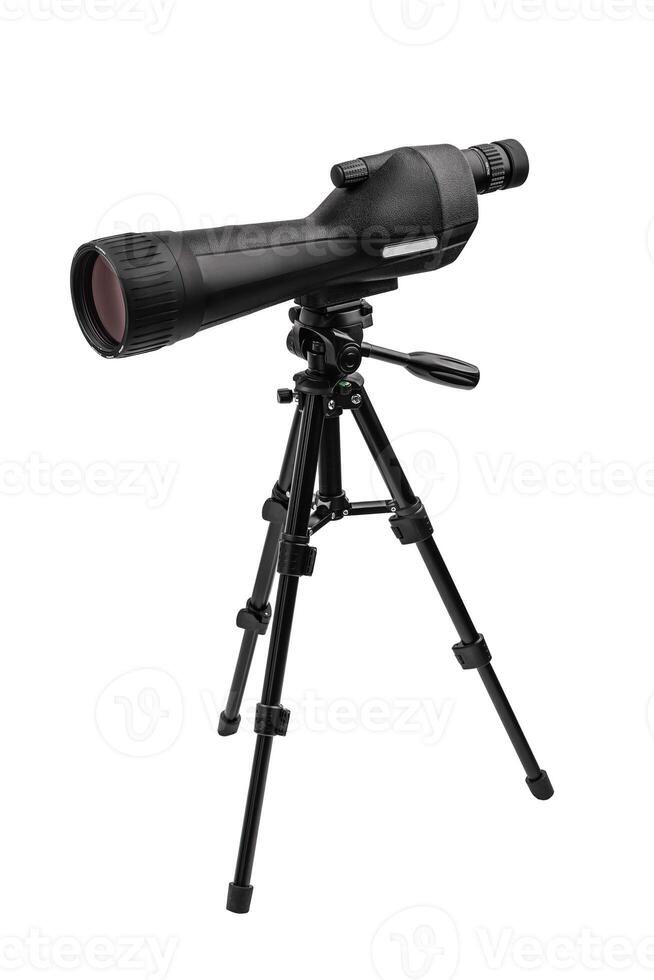 Modern telescope on a tripod isolated on white photo