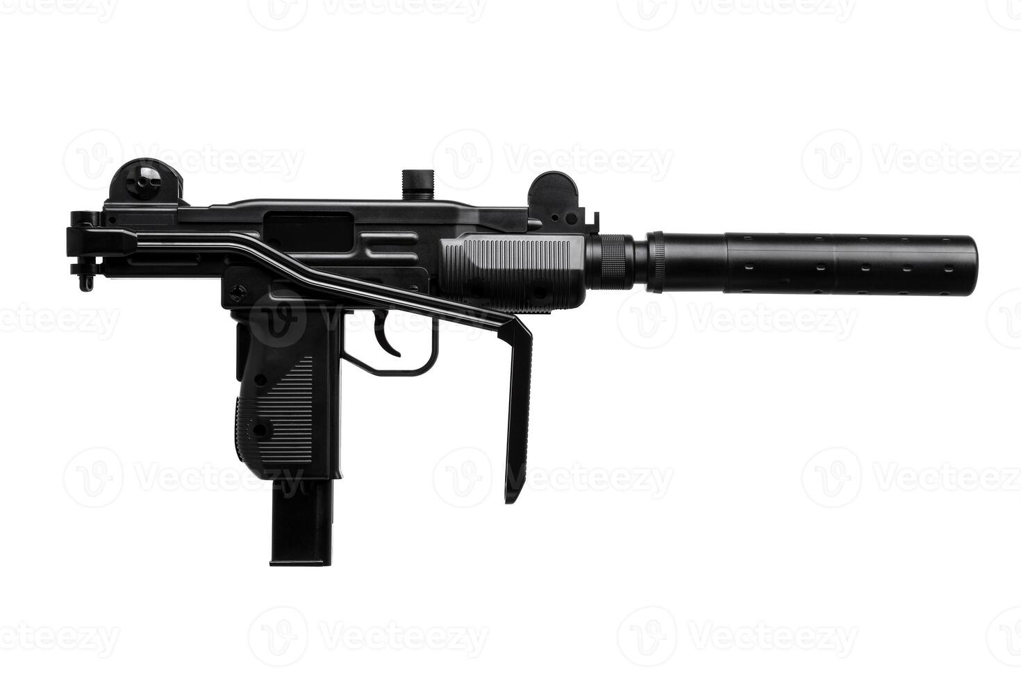 submachine gun with silencer isolated on white photo