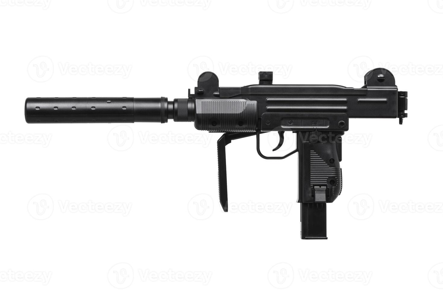 submachine gun with silencer isolated on white photo