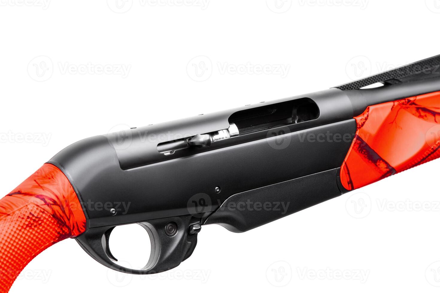 Modern orange hunting rifle isolated on white photo