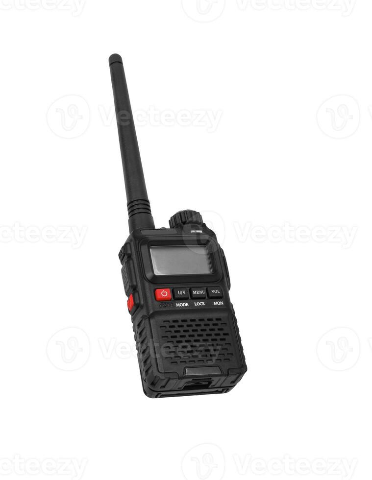 Walkie-talkie isolated on white background. Modern walkie-talkie for communication and conversation at a distance. photo
