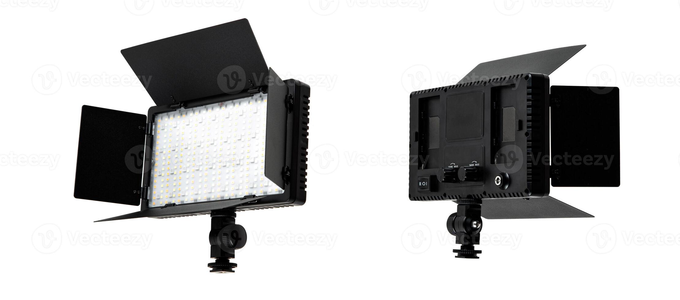 Photo and lamp isolate on white back. LED lamp with special shutters for the formation of light flux. Photo and lighting fixture.