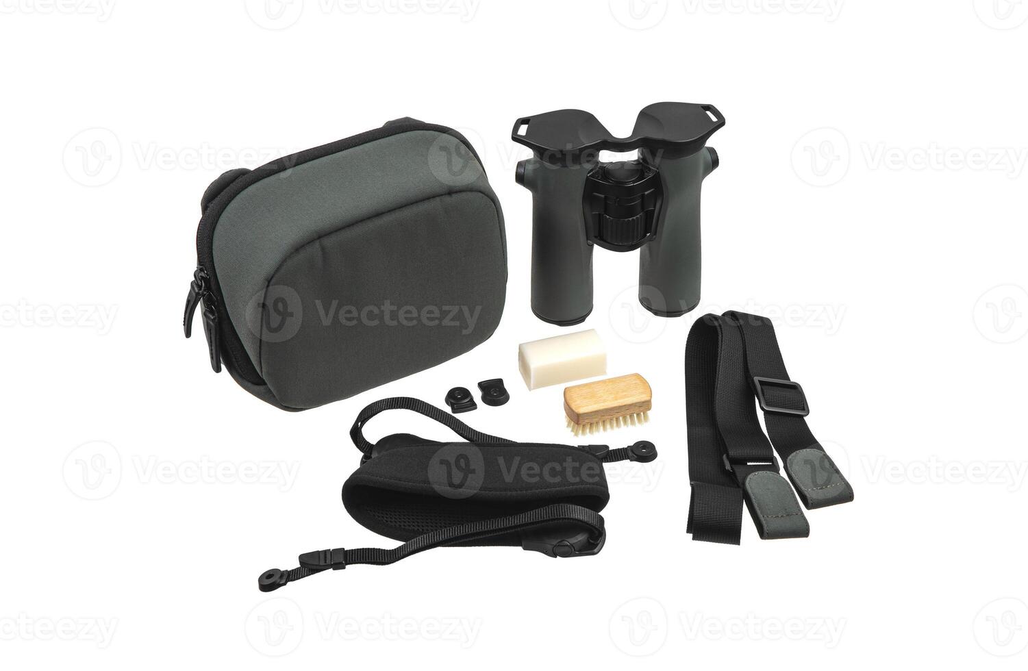 Modern binoculars. An optical instrument for observation at long distances. Isolate on a white back. photo