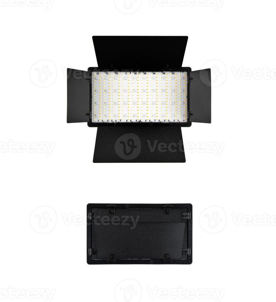 Photo and lamp isolate on white back. LED lamp with special shutters for the formation of light flux. Photo and lighting fixture.