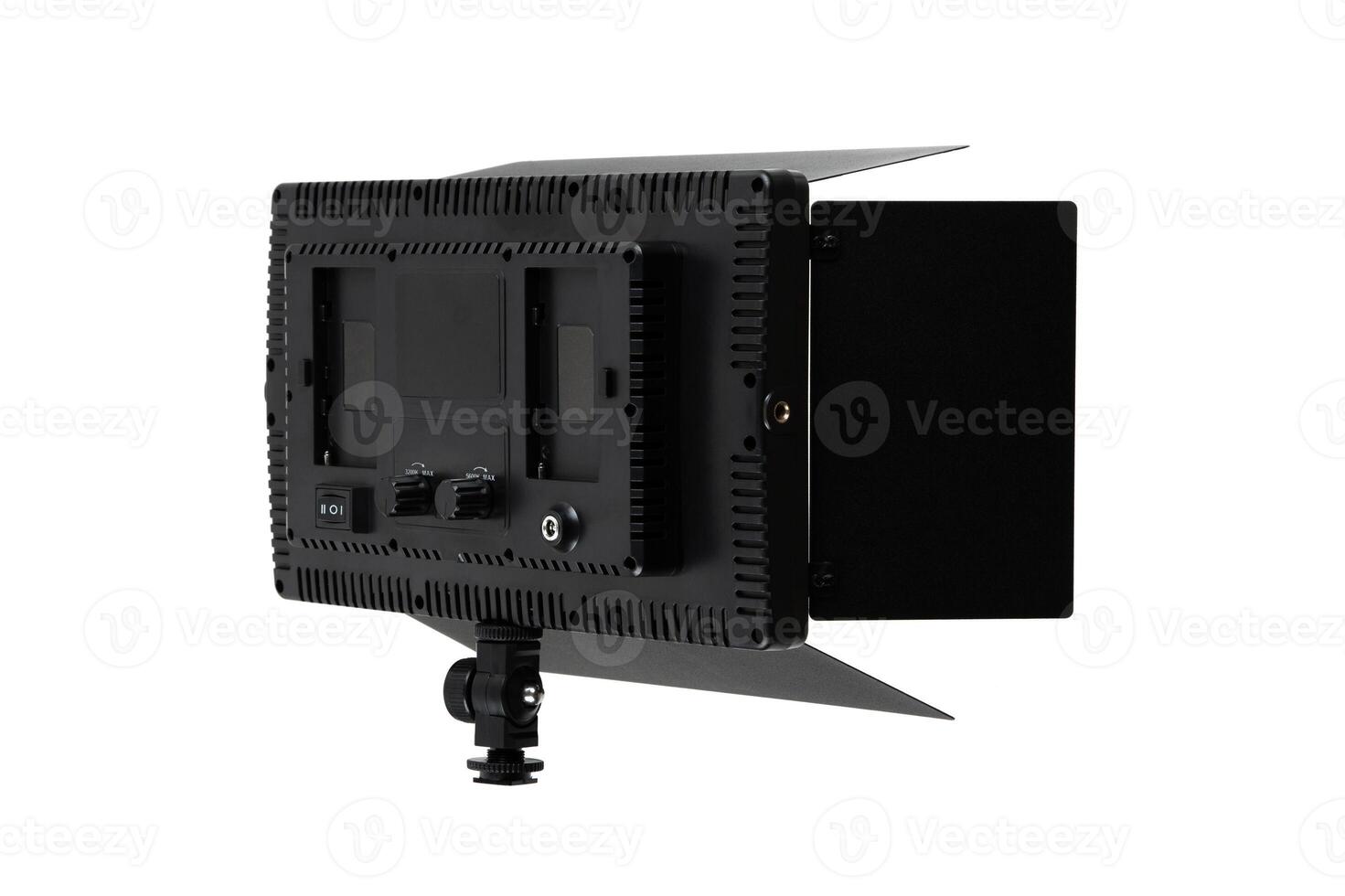 Photo and lamp isolate on white back. LED lamp with special shutters for the formation of light flux. Photo and lighting fixture.