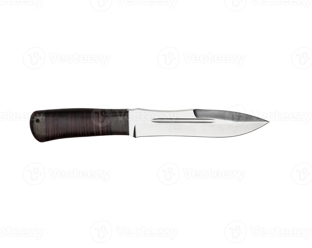 Hunting knife with wooden handle. Isolated on white back. photo