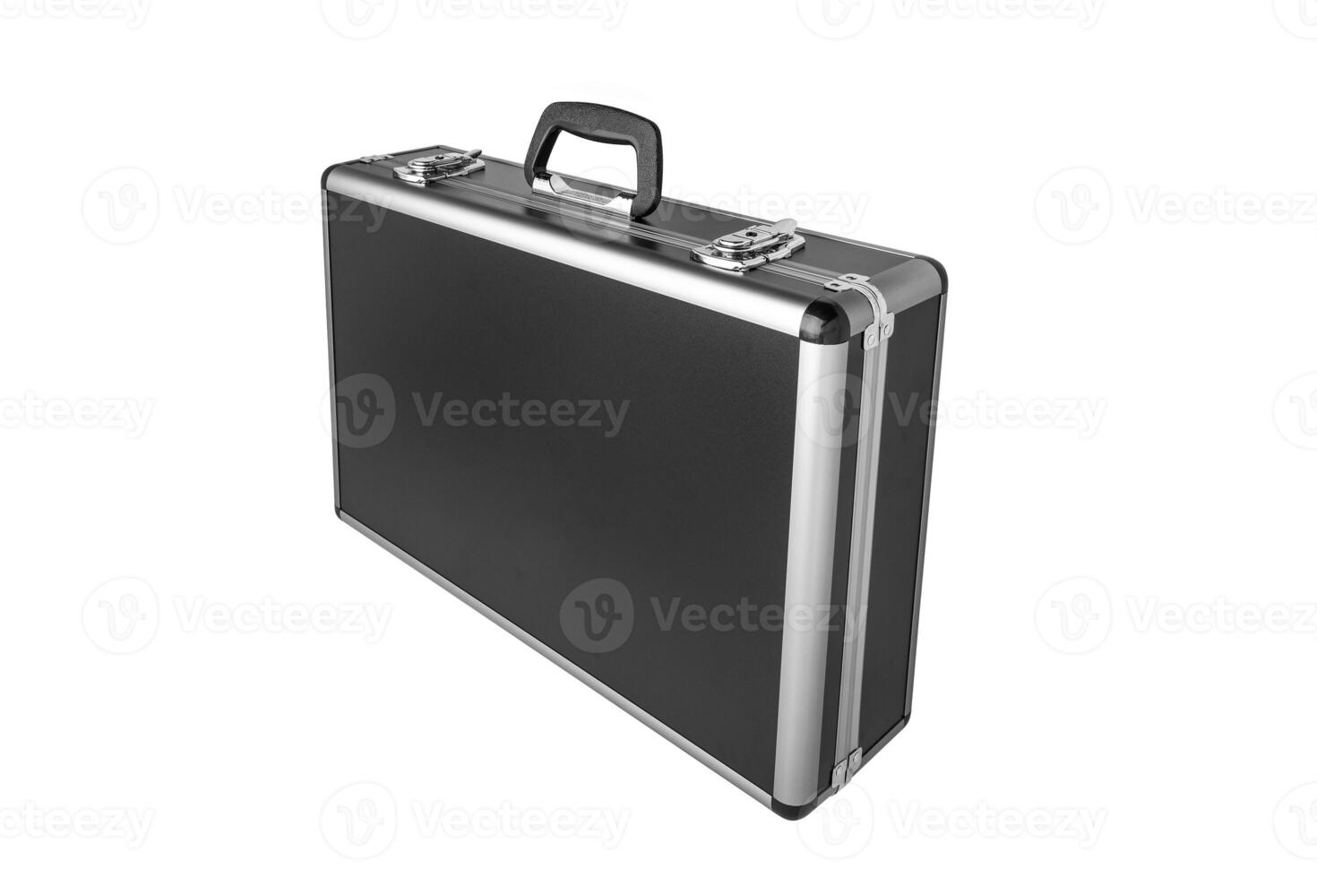 Aluminum briefcase case with metal corners isolated on white photo