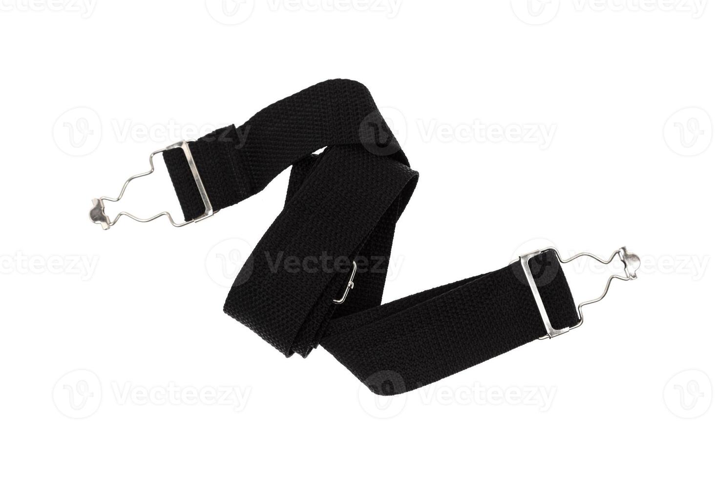 Black nylon belt with metal buckles isolated on white photo