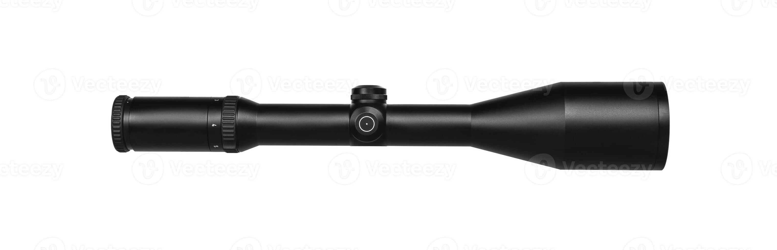 modern black optical scope for weapon isolated on whited. sight scope isolated on white back. photo