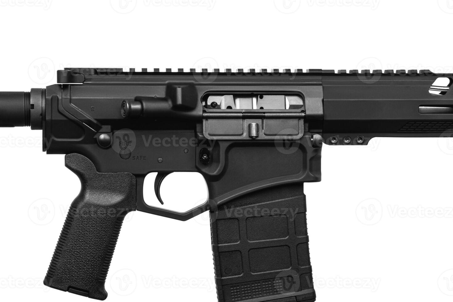 Modern automatic rifle isolated on white background. Weapons for police, special forces and the army. Assault rifle on white. photo