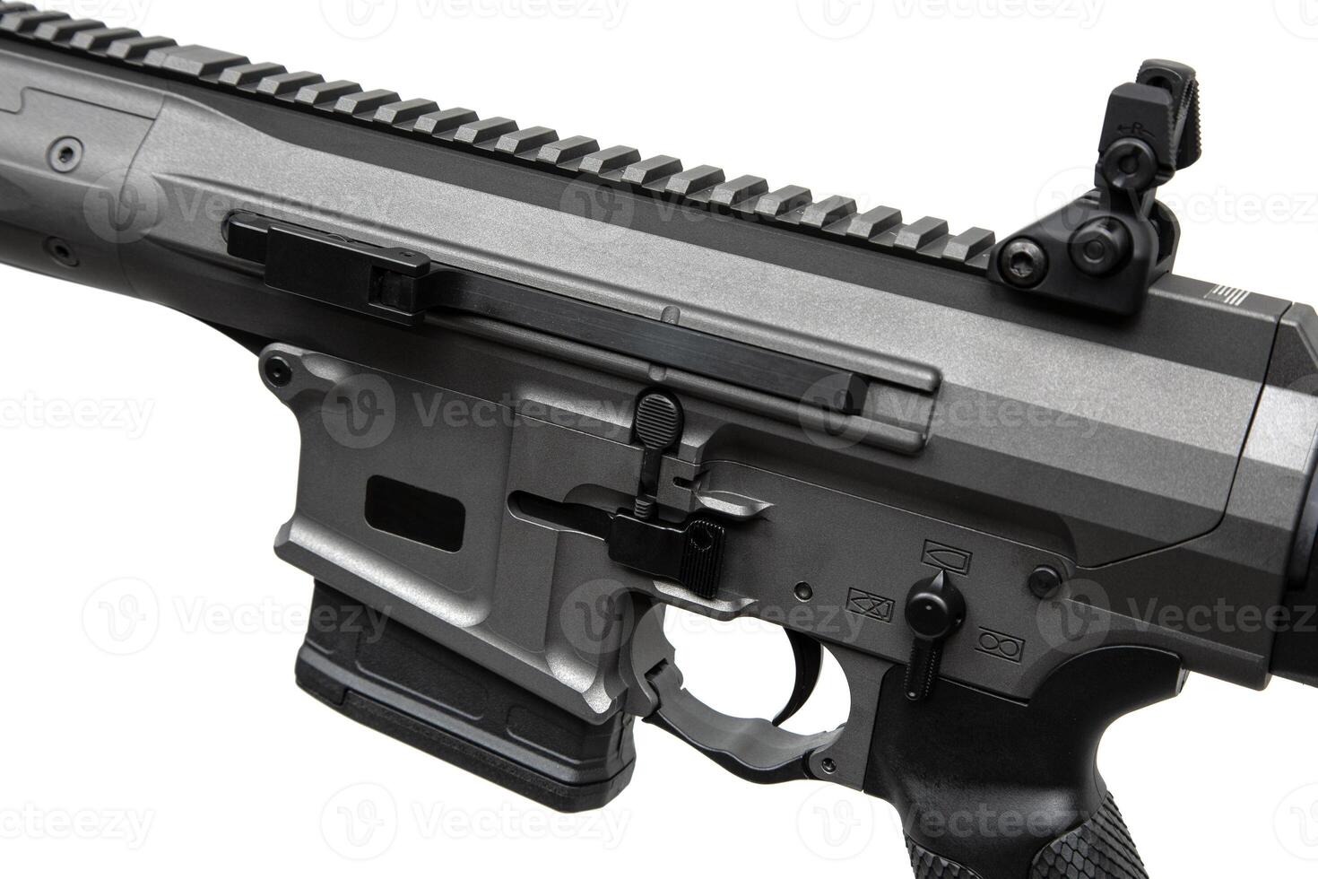 Modern automatic rifle isolated on white. Weapons for police, special forces and the army. Automatic carbine with mechanical sights. photo