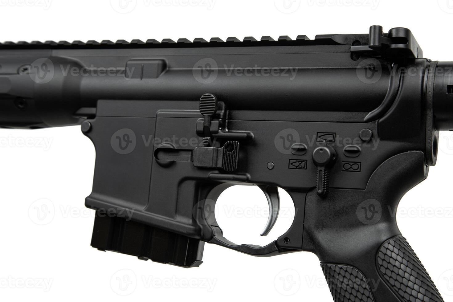 Modern automatic rifle isolated on white background. Weapons for police, special forces and the army. Automatic carbine. Assault rifle on white. photo