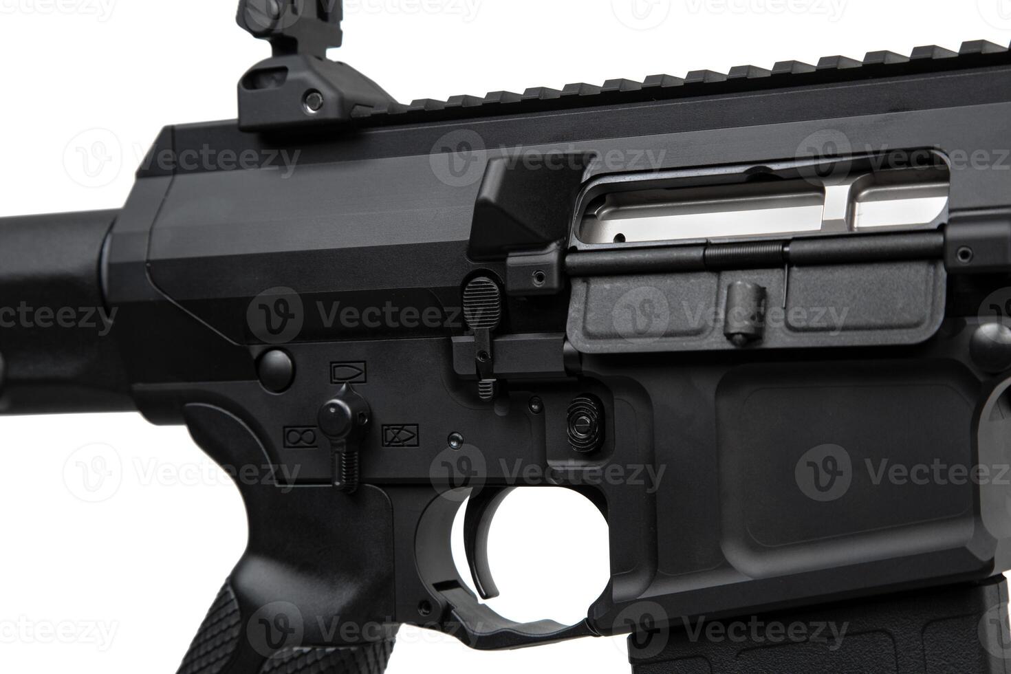 Modern automatic rifle isolated on white. Weapons for police, special forces and the army. Automatic carbine with mechanical sights. photo