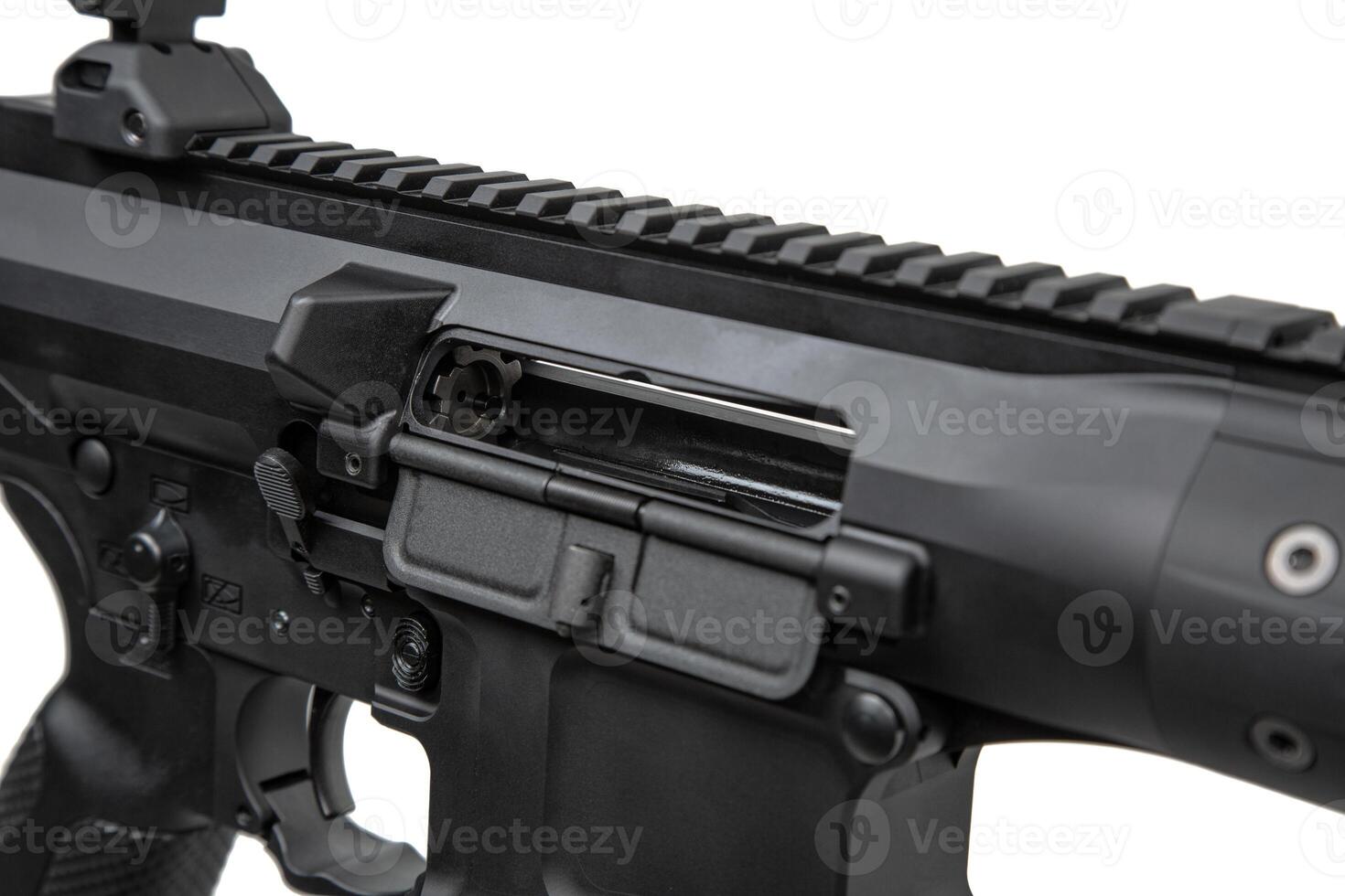Modern automatic rifle isolated on white. Weapons for police, special forces and the army. Automatic carbine with mechanical sights. photo