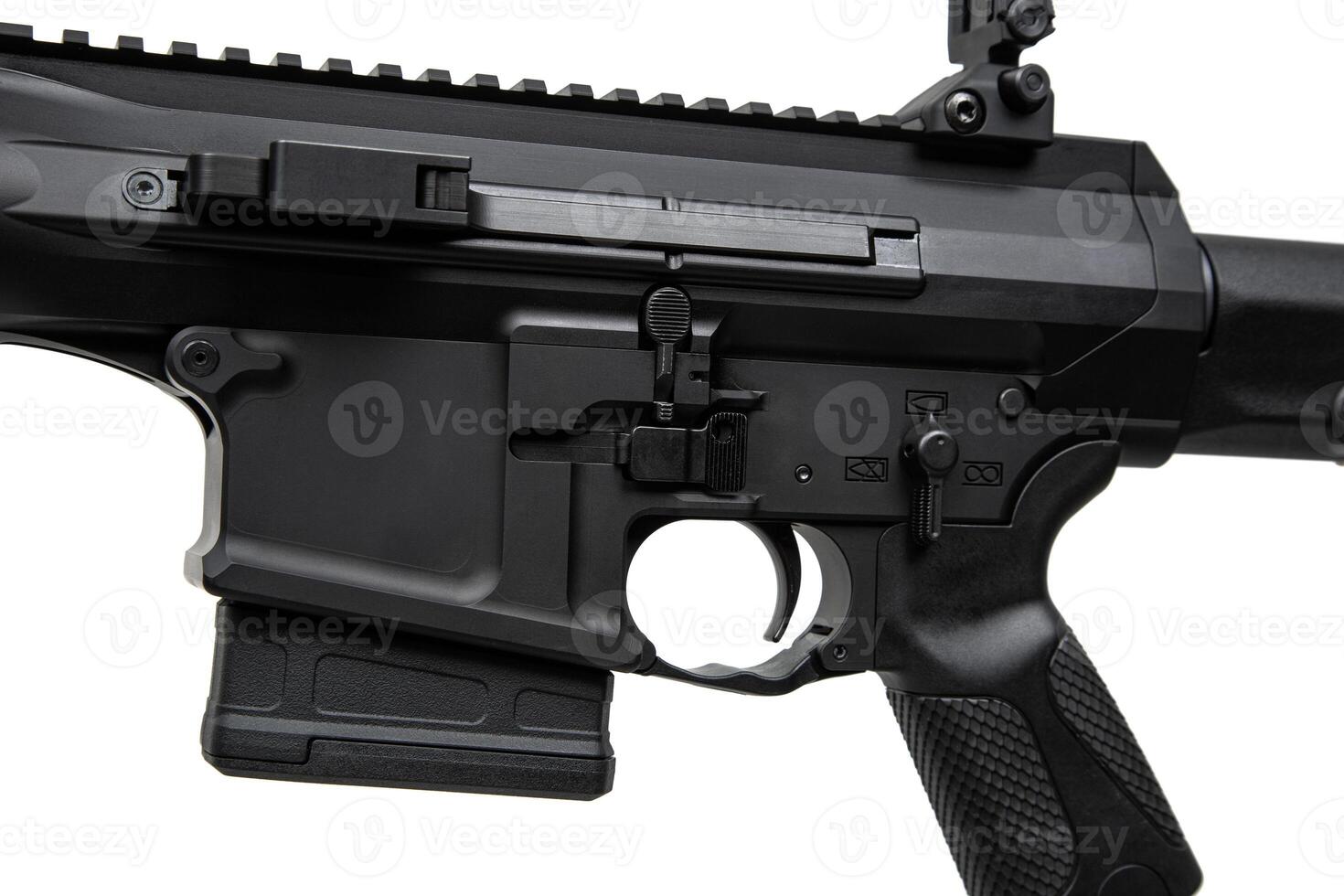 Modern automatic rifle isolated on white. Weapons for police, special forces and the army. Automatic carbine with mechanical sights. photo
