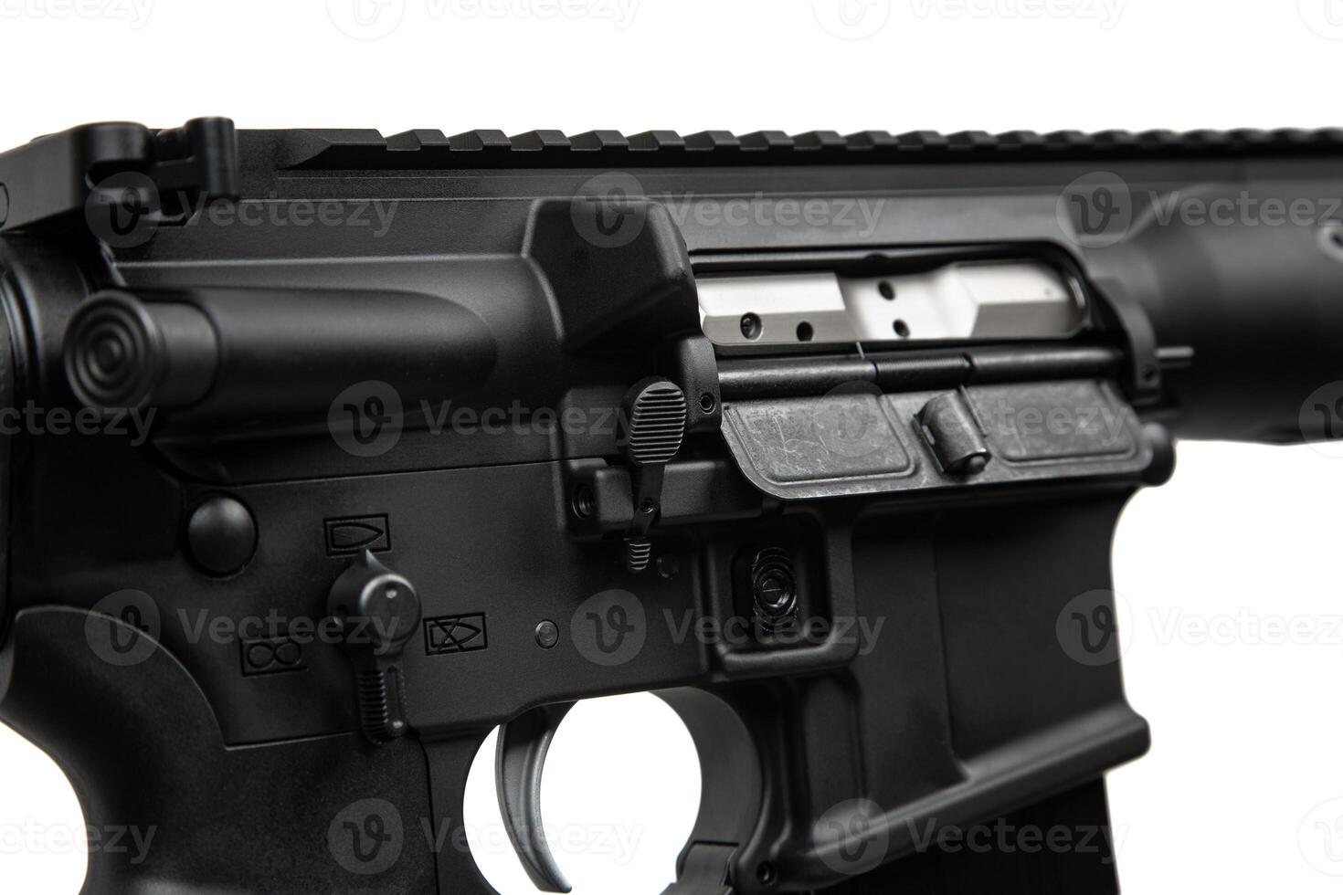Modern automatic rifle isolated on white background. Weapons for police, special forces and the army. Automatic carbine. Assault rifle on white. photo