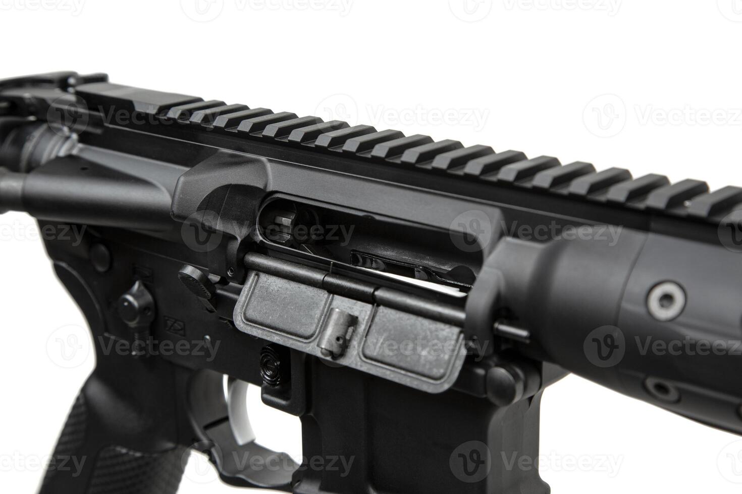 Modern automatic rifle isolated on white background. Weapons for police, special forces and the army. Automatic carbine. Assault rifle on white. photo