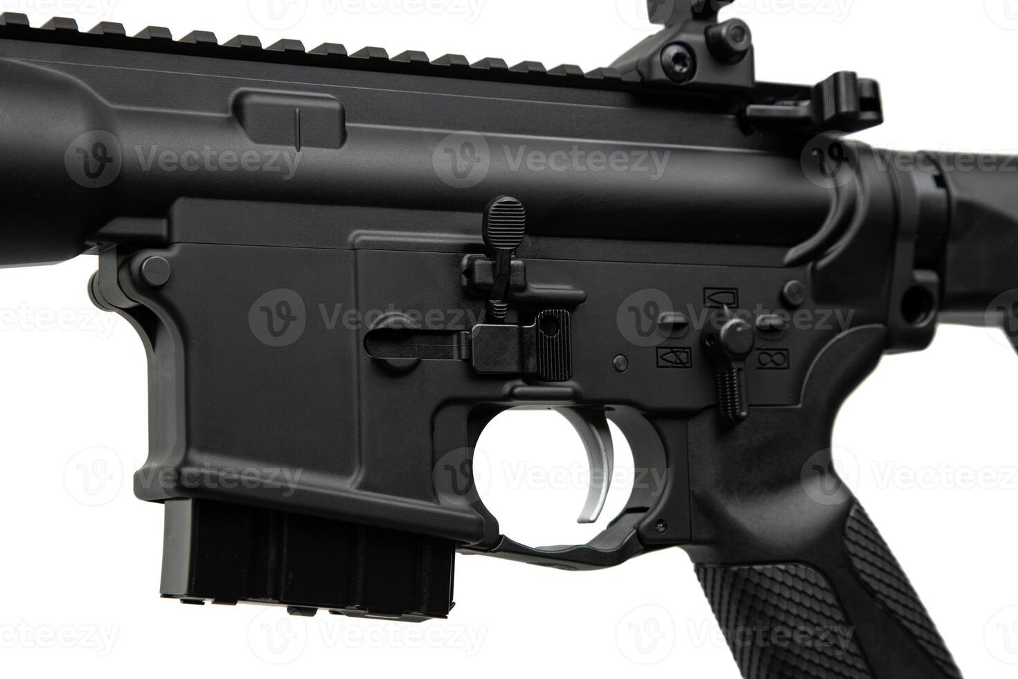 Modern automatic rifle isolated on white. Weapons for police, special forces and the army. Automatic carbine with mechanical sights. photo