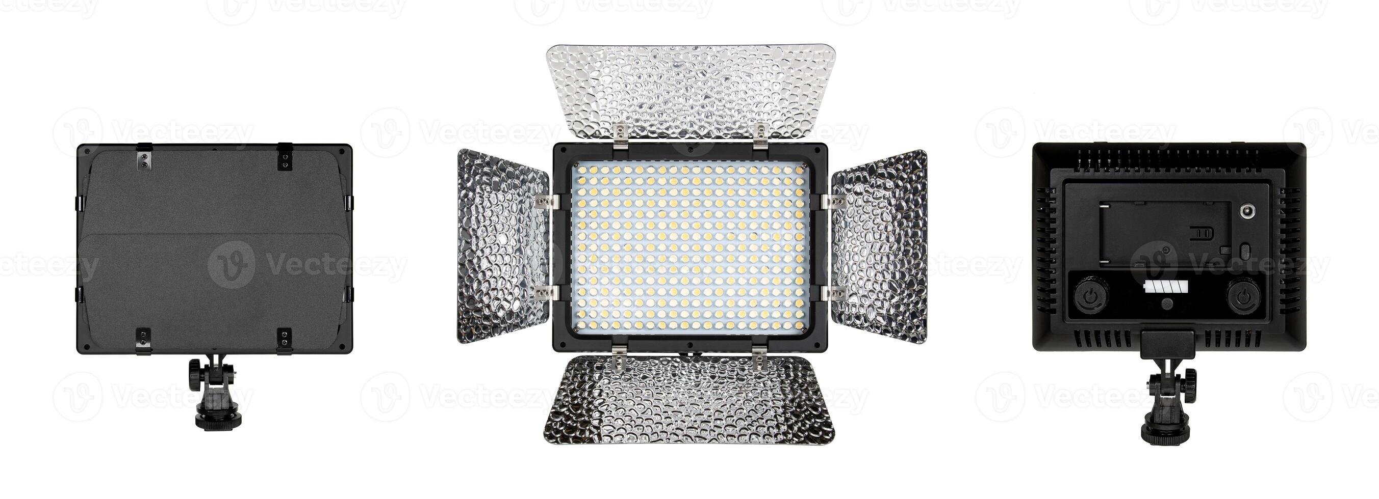 Photo and lamp isolate on white back. LED lamp with special shutters for the formation of light flux. Photo and lighting fixture.