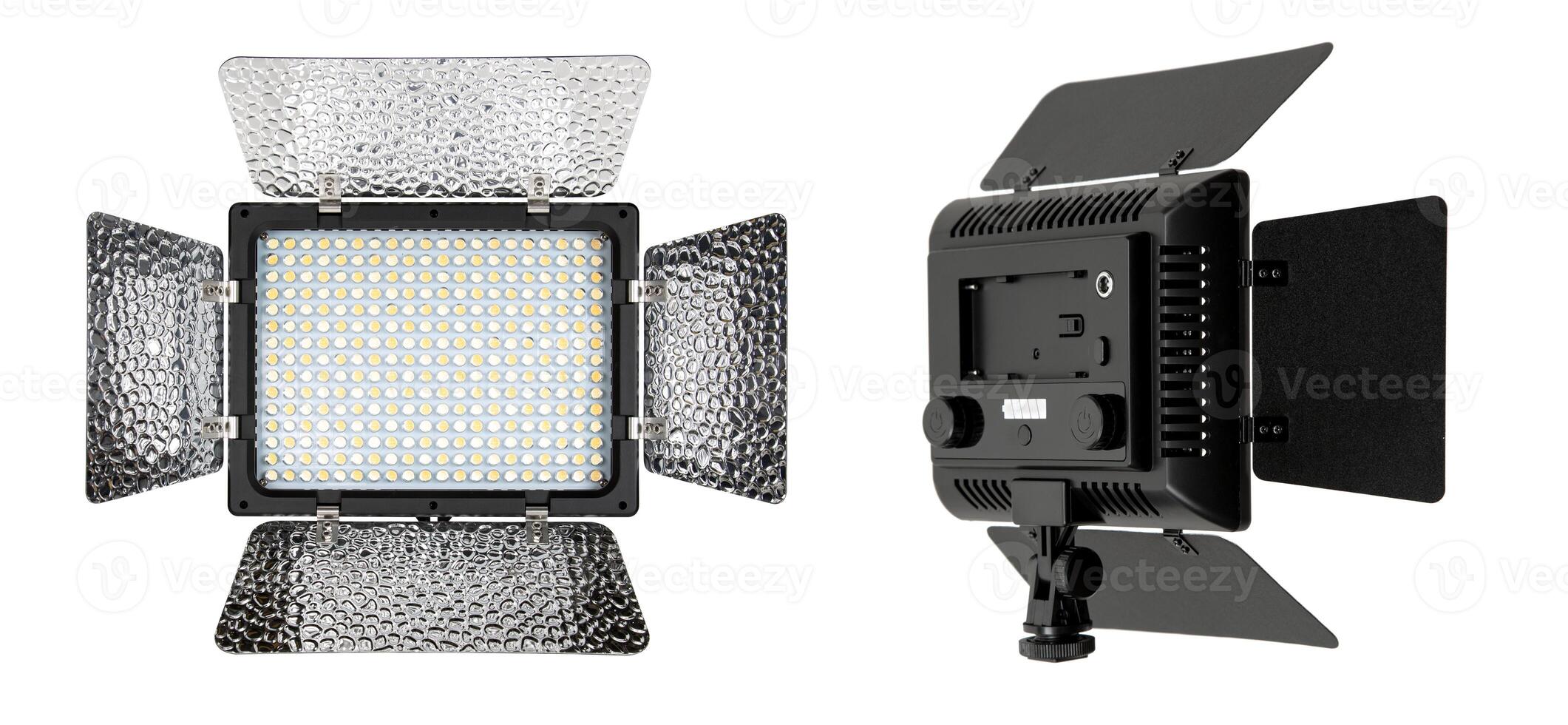 Photo and lamp isolate on white back. LED lamp with special shutters for the formation of light flux. Photo and lighting fixture.