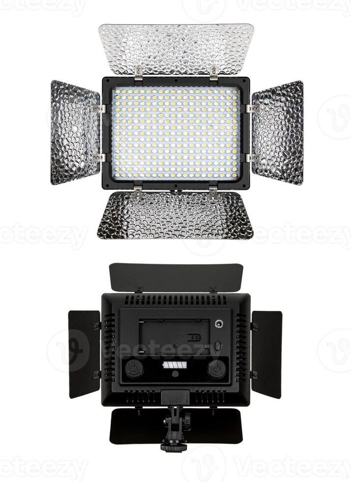 Photo and lamp isolate on white back. LED lamp with special shutters for the formation of light flux. Photo and lighting fixture.
