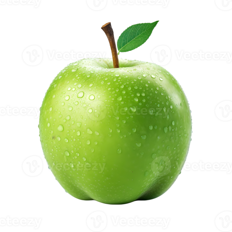 Green apple with leaf on transparent background png
