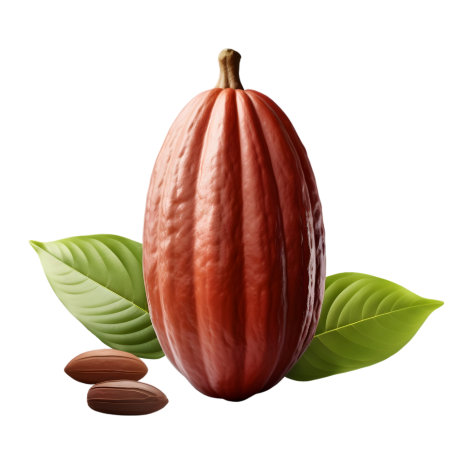 Cocoa beans and cocoa pod on transparent background png