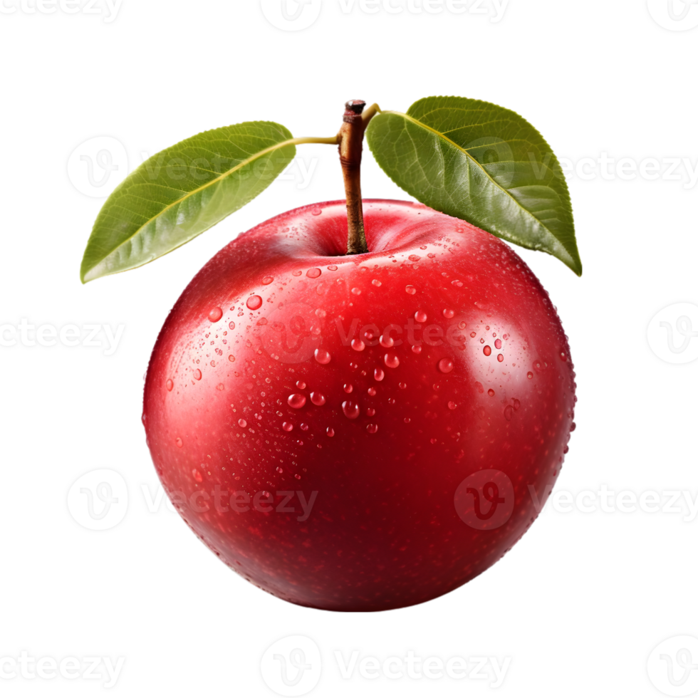 Red apple with leaf on transparent background png
