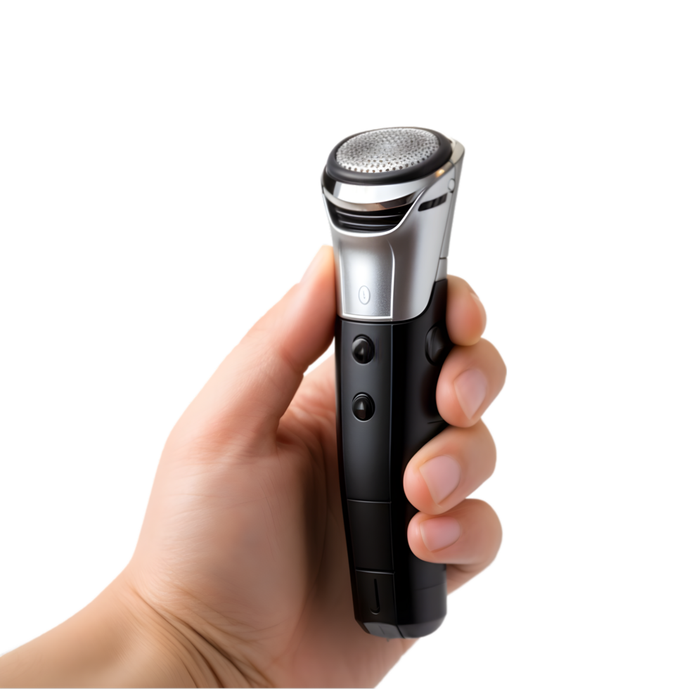 Electric shaver in hand on transparent background png