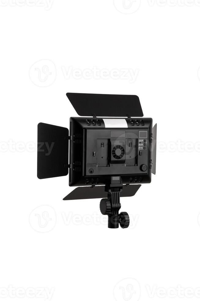 Photo and lamp isolate on white back. LED lamp with special shutters for the formation of light flux. Photo and lighting fixture.