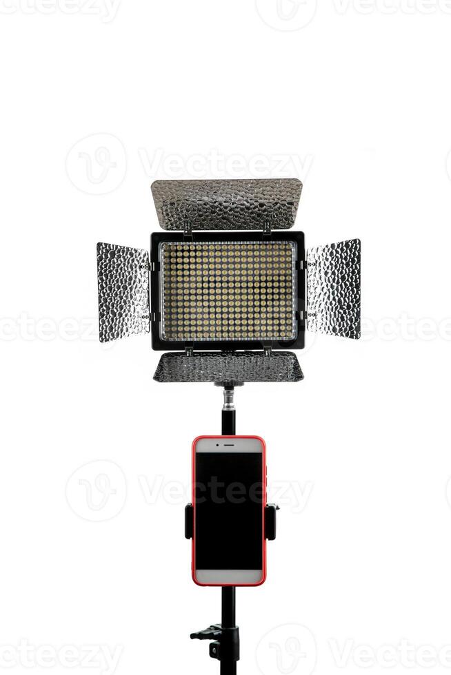 Photo and lamp isolate on white back. LED lamp with special shutters for the formation of light flux. Photo and lighting fixture.
